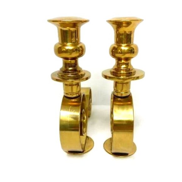 Vintage Pair Brass Scroll Candlestick Candle Holders Taper Dinner - Picture 4 of 7